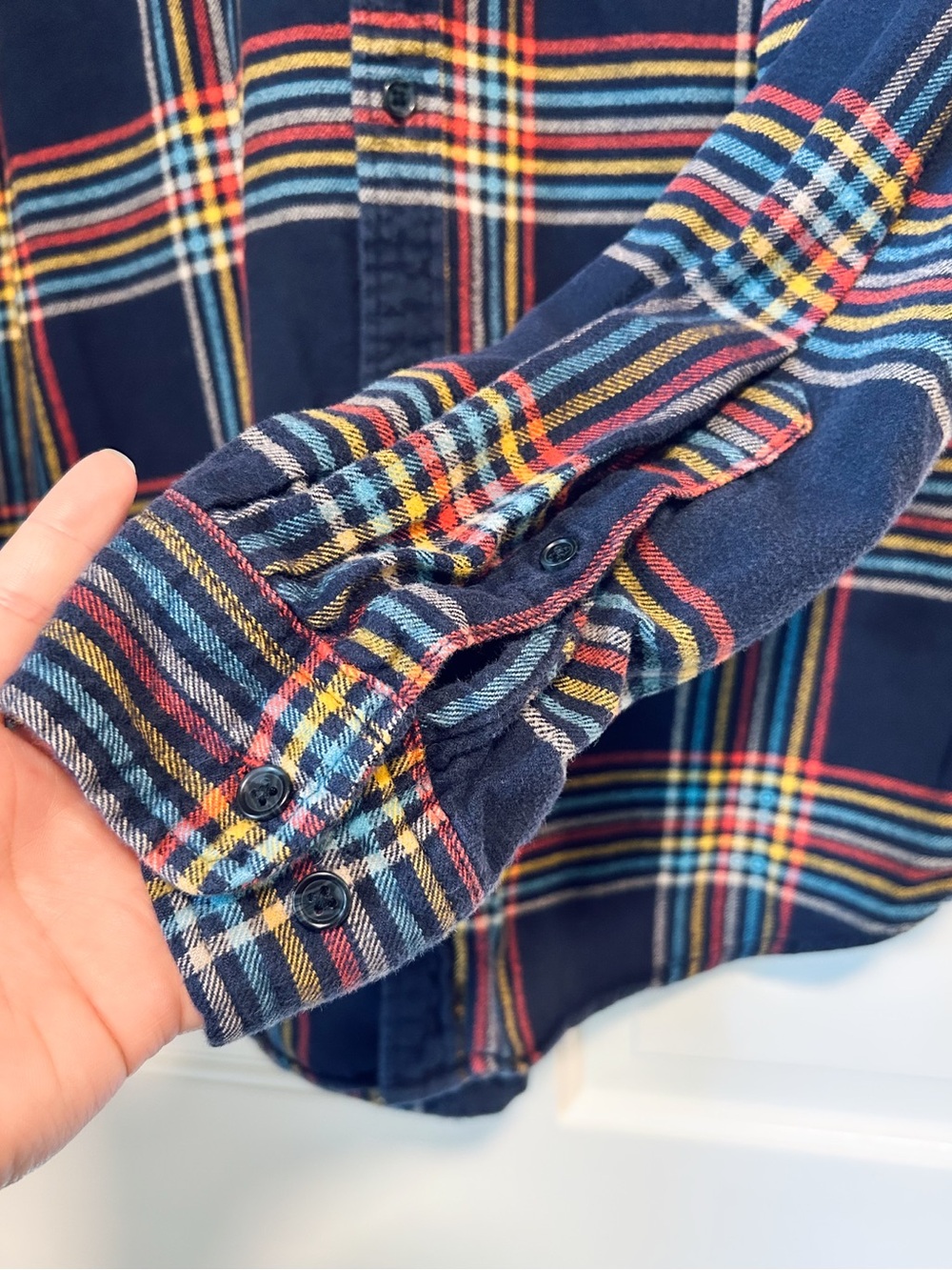 Men’s Merona Navy Blue Rainbow Plaid Flannel - Size Large - Picture 5 of 7